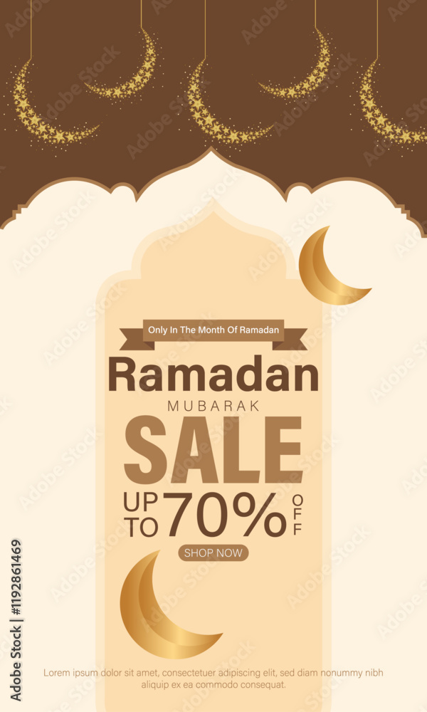 Fototapeta premium Ramadan mubarak sale vector poster template with moon, big sale offer ramadan mubaruk flayer, holy month design.