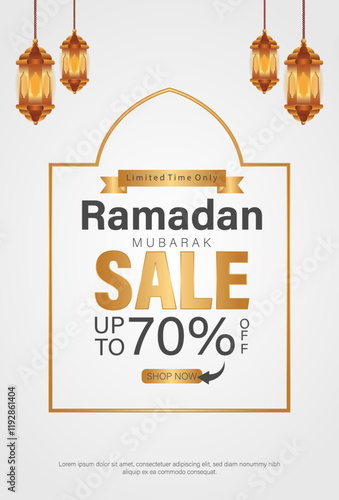 Ramadan mubarak sale vector template with traditional lanterns, Ramadan mubaruk special sale offer design. photo