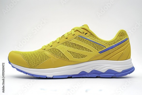 Bright Yellow Running Shoe Isolated on White Background photo