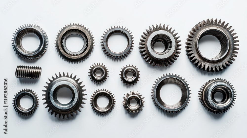 Gears of different sizes arranged in a symmetrical pattern. Gears of different sizes arranged in a symmetrical pattern.