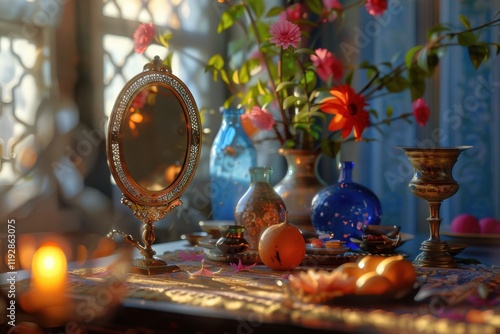 HaftSeen mirror shining in realistic Nowruz celebration photo photo