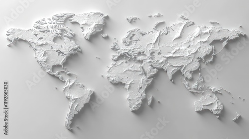 Fototapeta Naklejka Na Ścianę i Meble -  3D embossed world map, textured relief, global geography.