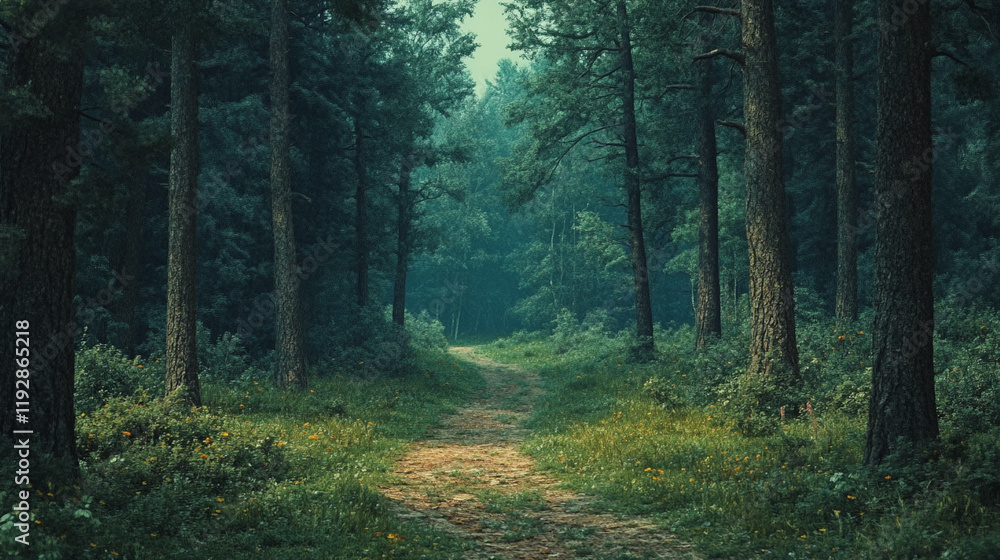 Fototapeta premium Serene Waterfall in Lush Forest - Tranquil Nature Scene