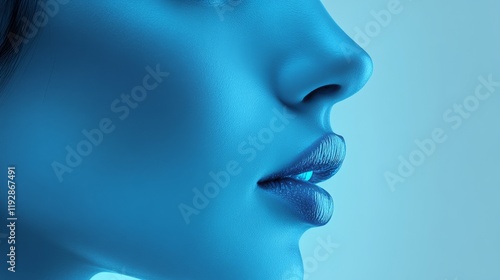 Wallpaper Mural Modern design showcasing aesthetic features of a female model in a serene blue tone, perfect for plastic surgery promotions. Generative AI Torontodigital.ca