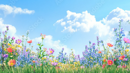 Colorful Wildflower Meadow in Full Bloom - Stunning Spring Landscape