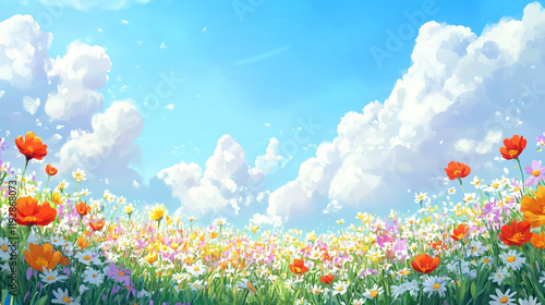 Colorful Wildflower Meadow in Full Bloom - Stunning Spring Landscape