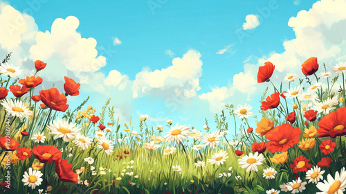 Colorful Wildflower Meadow in Full Bloom - Stunning Spring Landscape