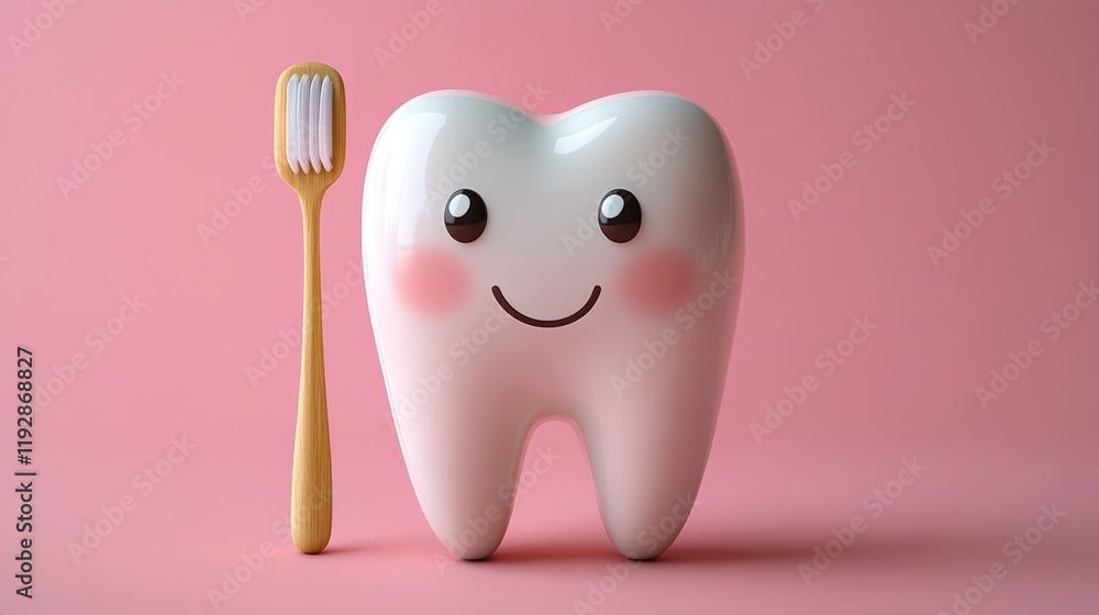 Friendly tooth character promotes dental hygiene in a clean, simple design suitable for a dentist's office setting. Generative AI Friendly tooth character promotes dental hygiene in a clean, simple design suitable for a dentist's office setting. Generative AI