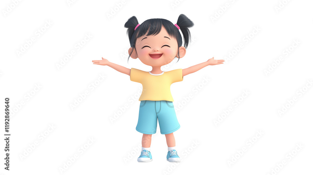Happy smiling asian little girl spread out your arms, Full body isolated on a transparent or white background Happy smiling asian little girl spread out your arms, Full body isolated on a transparent or white background