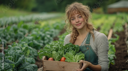 Woman Smiling with Fresh Greens - Embracing Healthy Eating and Wellness