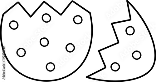 Broken Easter Egg shell coloring drawing. 
Easter egg cracked in half outline.
Hatched Egg Isolated.
Transparent Background.