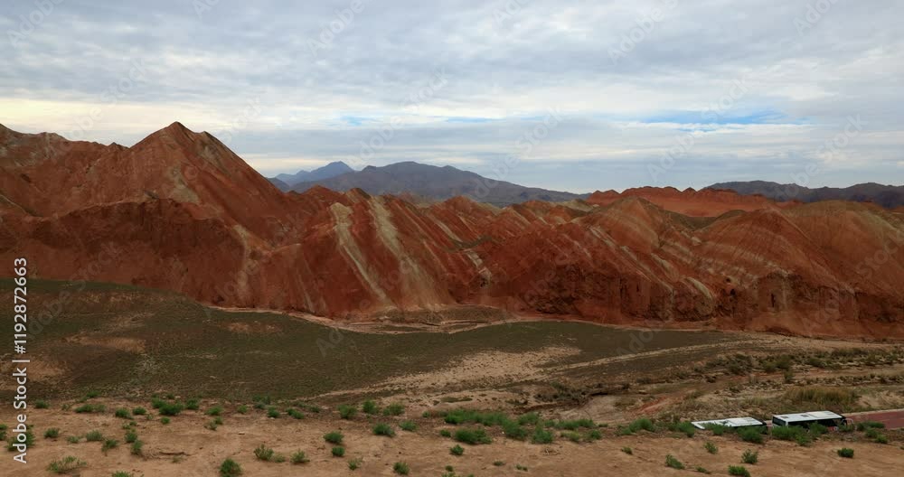 Time lapse of Zhangye Qicai Danxia landform.It is the most typical Danxia landform developed in the arid areas of northern China.It is the only highly complex area of Danxia landform and colorful hill Time lapse of Zhangye Qicai Danxia landform.It is the most typical Danxia landform developed in the arid areas of northern China.It is the only highly complex area of Danxia landform and colorful hill