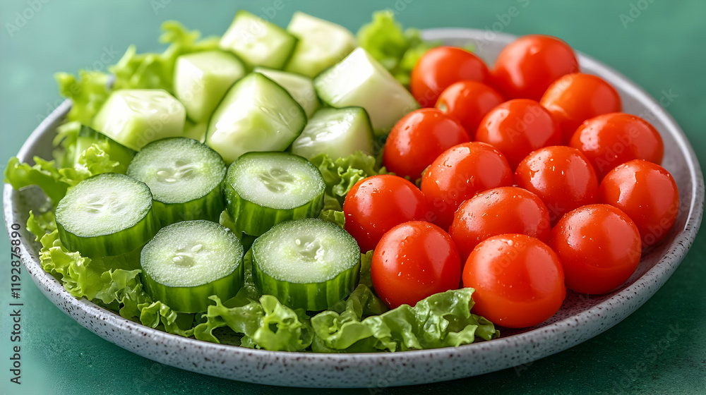 Fresh Cucumber and Tomato Salad on a Plate Fresh Cucumber and Tomato Salad on a Plate