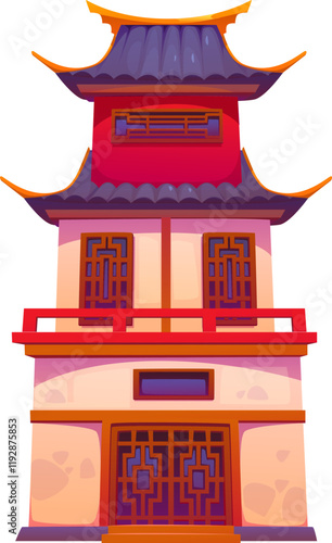 Chinese building or house, pagoda and ancient temple of China town gate, vector cartoon architecture. Chinese building or oriental house or shrine with roof in Asian style or Beijing chinatown palace