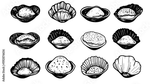 Collection of Baked Stuffed Clams, food vector art