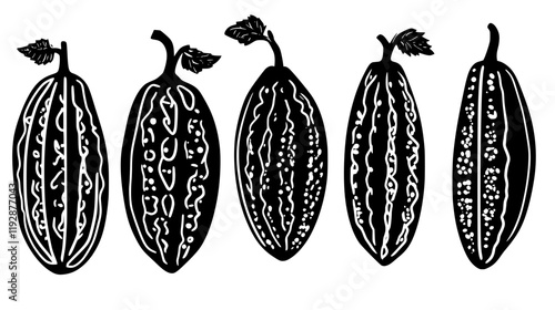 Collection of Bitter melon, food vector art