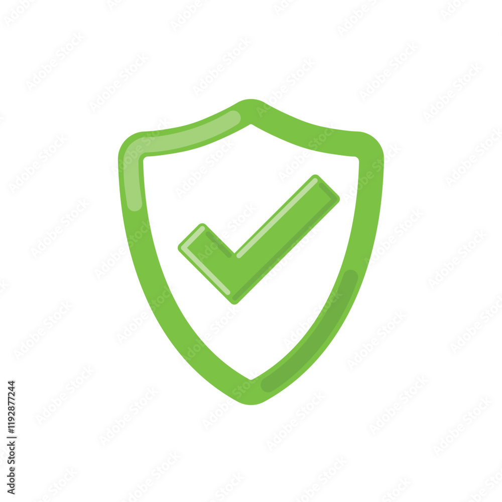 Shield with check mark icon in flat style isolated on white background. Vector illustration. Shield with check mark icon in flat style isolated on white background. Vector illustration.