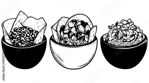 Burrito bowl with rice and beans tiled design, Burrito bowl with rice and beans repeating background illustration