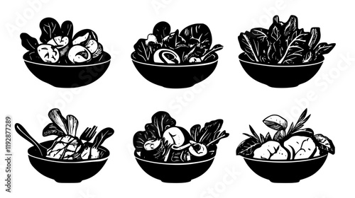 Collection of Caesar salad with grilled chicken continuous icon pattern, Caesar salad with grilled chicken vectorized artwork