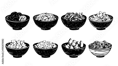 Collection of Cold pasta salad, food vector art
