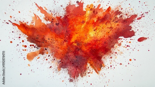 Vibrant Warm Watercolor Explosion in Fiery Hues Creating a Dynamic Blend of Orange and Red Shades