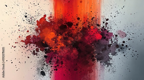 Warm Fiery Explosion in Watercolor Style Blending Vibrant Shades of Red, Orange, and Black with Artistic Flair