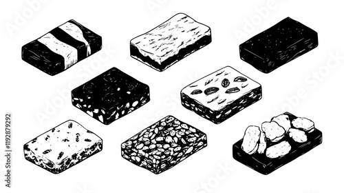Collection of Granola bars icons, Granola bars vectorized seamless pattern