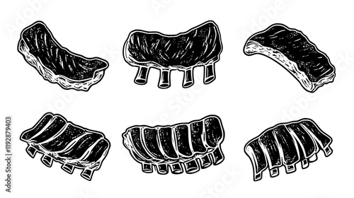 Collection of Grilled pork ribs continuous icon pattern, Grilled pork ribs vectorized artwork