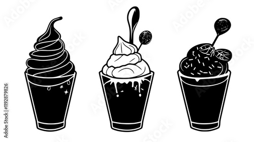 Collection of Ice Cream Sundae continuous icon pattern, Ice Cream Sundae vectorized artwork
