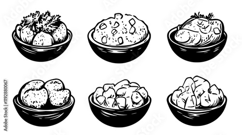 Collection of Loaded Baked Potato continuous icon pattern, Loaded Baked Potato vectorized artwork