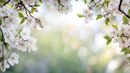 Delicate White Blossoms Framing a Soft Spring Background with Natural Light and Gentle Colors