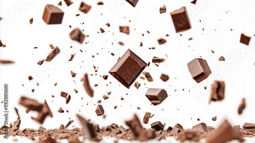 Milk chocolate pieces falling