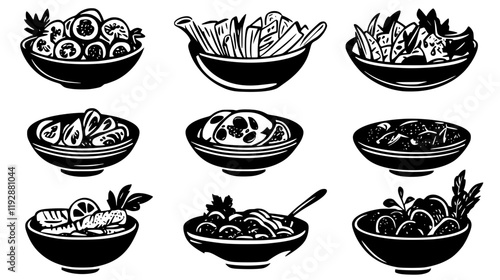 Collection of Pasta salad with Italian dressing continuous icon pattern, Pasta salad with Italian dressing vectorized artwork