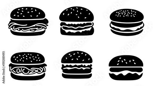 Collection of Pulled Pork Sandwich continuous icon pattern, Pulled Pork Sandwich vectorized artwork