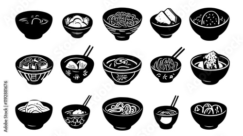 Collection of Ramen Degustation icons, Ramen Degustation vectorized seamless pattern