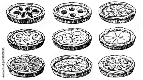 Collection of Quiche Lorraine continuous icon pattern, Quiche Lorraine vectorized artwork