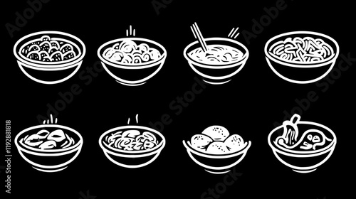 Collection of Risotto icons, Risotto vectorized seamless pattern
