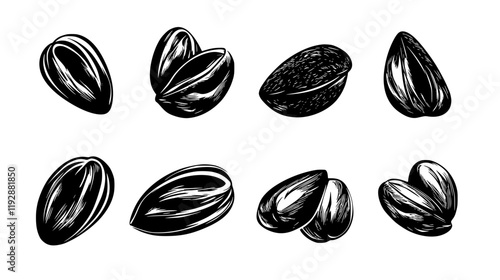 Collection of Roasted almonds continuous icon pattern, Roasted almonds vectorized artwork
