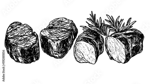 Collection of Roasted beef tenderloin icons, Roasted beef tenderloin vectorized seamless pattern