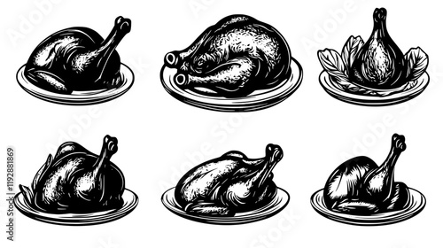 Roasted chicken tiled design, Roasted chicken repeating background illustration