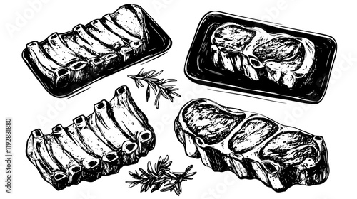 Collection of Roasted pork loin continuous icon pattern, Roasted pork loin vectorized artwork