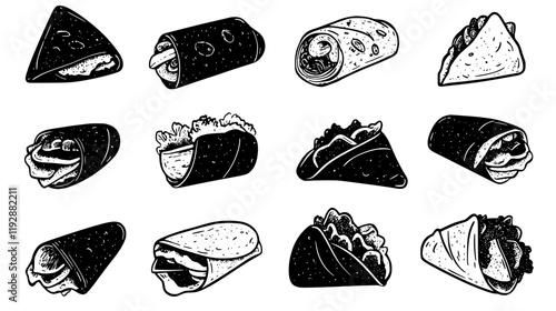 Collection of Sandwich wraps continuous icon pattern, Sandwich wraps vectorized artwork