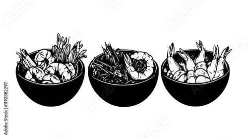 Collection of Shrimp Salad continuous icon pattern, Shrimp Salad vectorized artwork