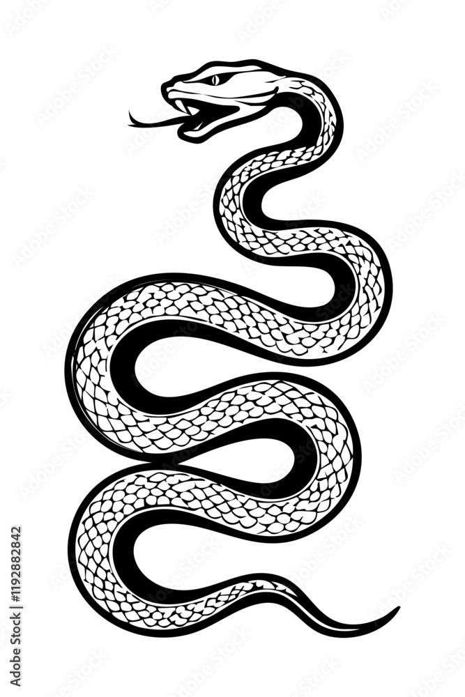 Obraz premium Snake monochrome clip art vector illustration