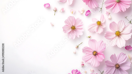 Elegant floral frame with pink blossoms and green leaves design