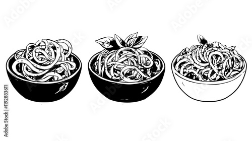 Collection of Zucchini Noodles with Pesto, food vector art