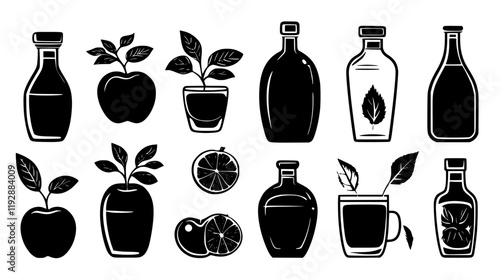 Collection of Apple cider vinegar, vectorized food design