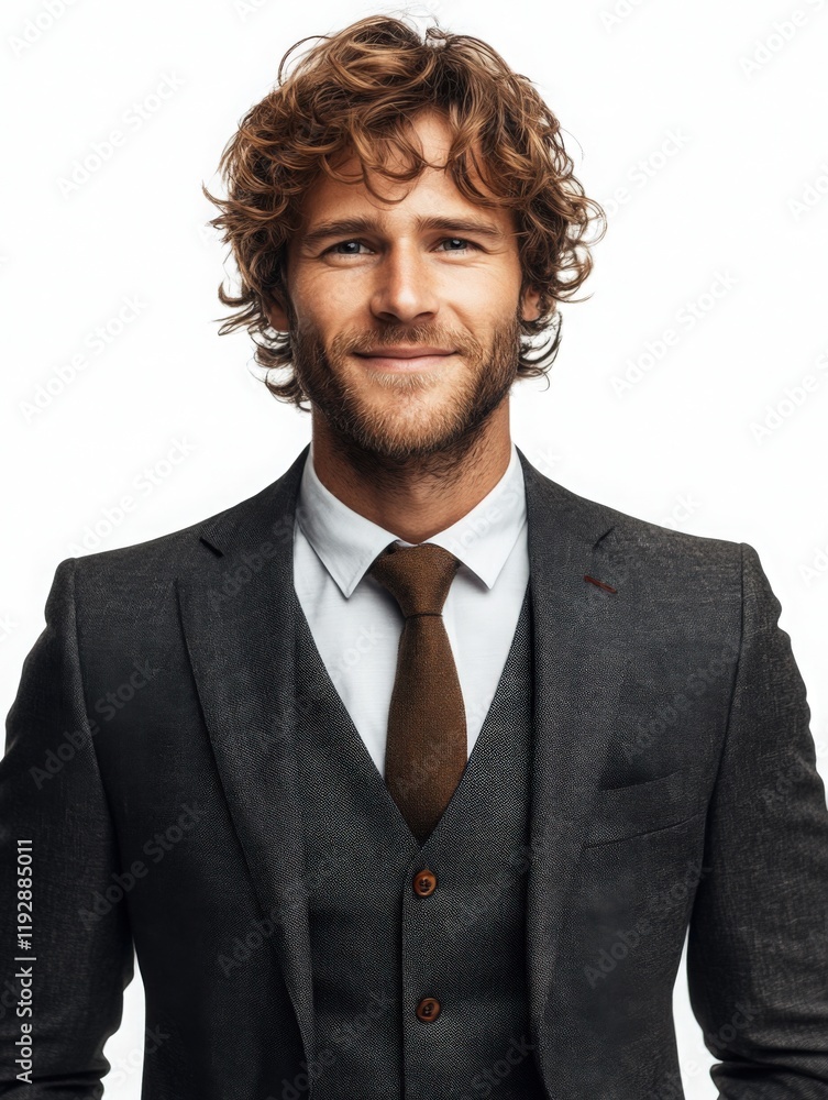 Confident Business Person Smiling at Camera in Smart Suit and Tie, isolated Confident Business Person Smiling at Camera in Smart Suit and Tie, isolated