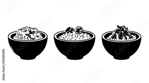Collection of Burrito bowl with rice and beans, vectorized food design