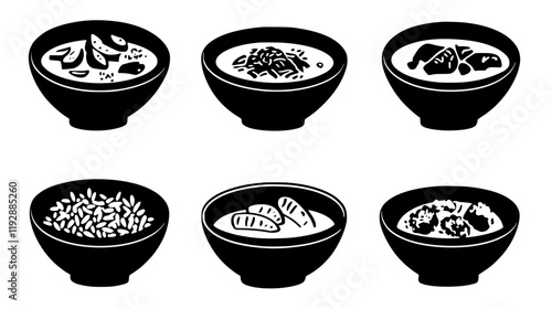 Collection of Chicken curry with rice icons, Chicken curry with rice vectorized seamless pattern